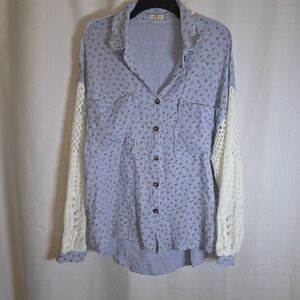 Pol Women's Distress Oversized Long Sleeve Shirt S Knit